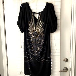 Bisou Bisou Black Dress Y2K Embellished Plus SZ 14W Holiday New Years